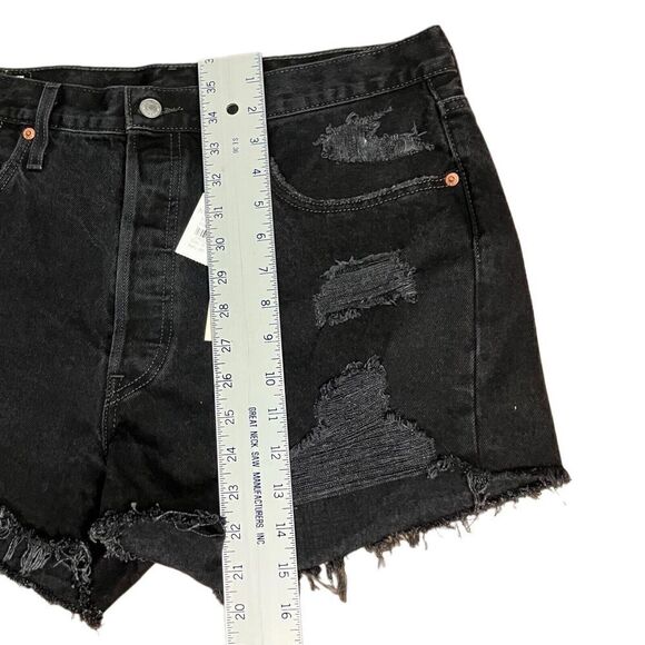 Levis 501 Shorts‎ Women’s 33 Black Distressed Button Fly High Waisted Dark Wash - Picture 2 of 9